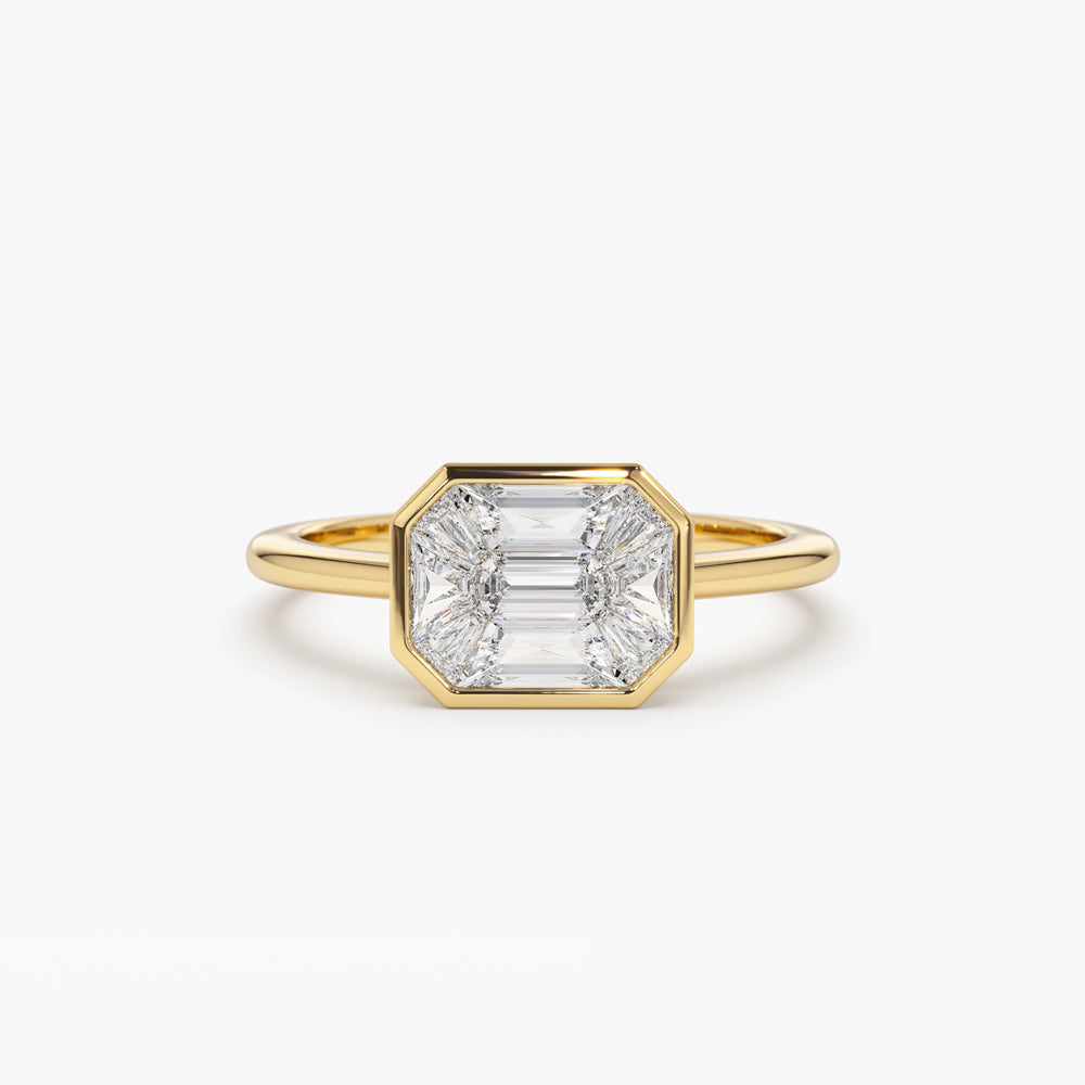 OBFJ1528 - East West Illusion Setting Emerald Pie Cut Diamond Ring ring in selectable metal and diamond options - Roselle Jewelry view 1