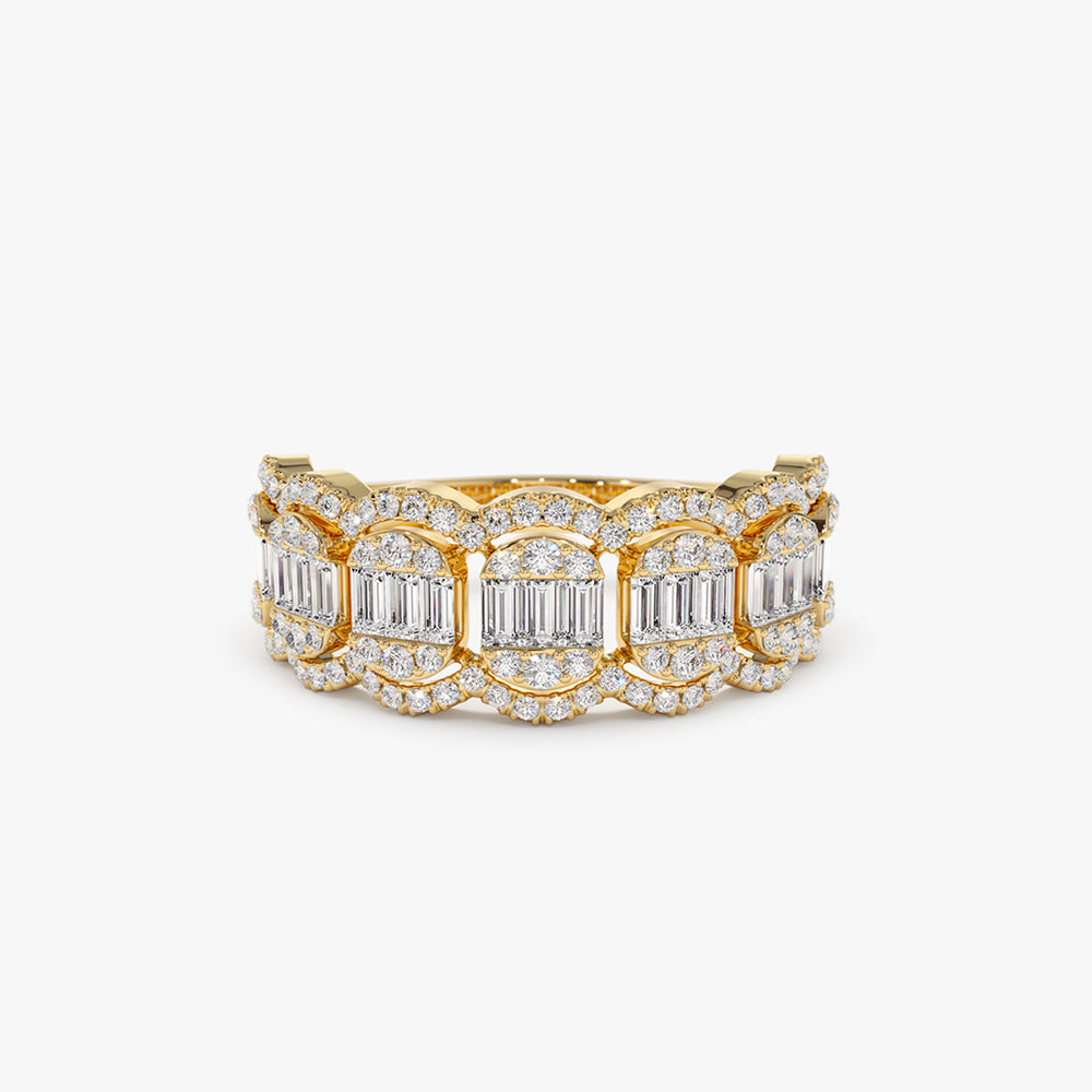 OBFJ2116 - Baguette Diamond Ring in Halo Setting ring in selectable metal and diamond options - Roselle Jewelry view 1