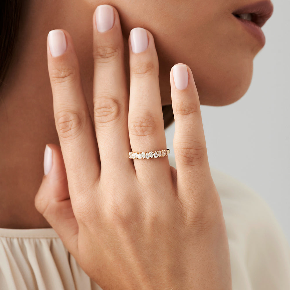 OBFJ2122 - Pear Shape HalF Eternity Diamond Band ring in selectable metal and diamond options - Roselle Jewelry view 4