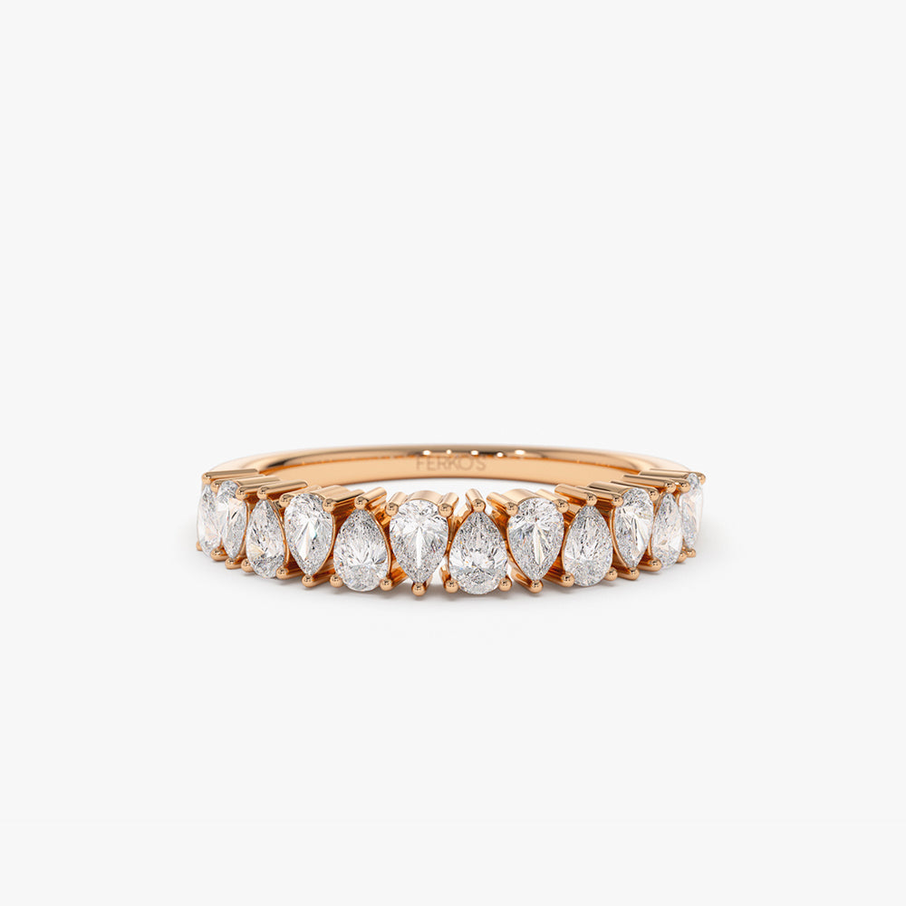 OBFJ2122 - Pear Shape HalF Eternity Diamond Band ring in selectable metal and diamond options - Roselle Jewelry view 6