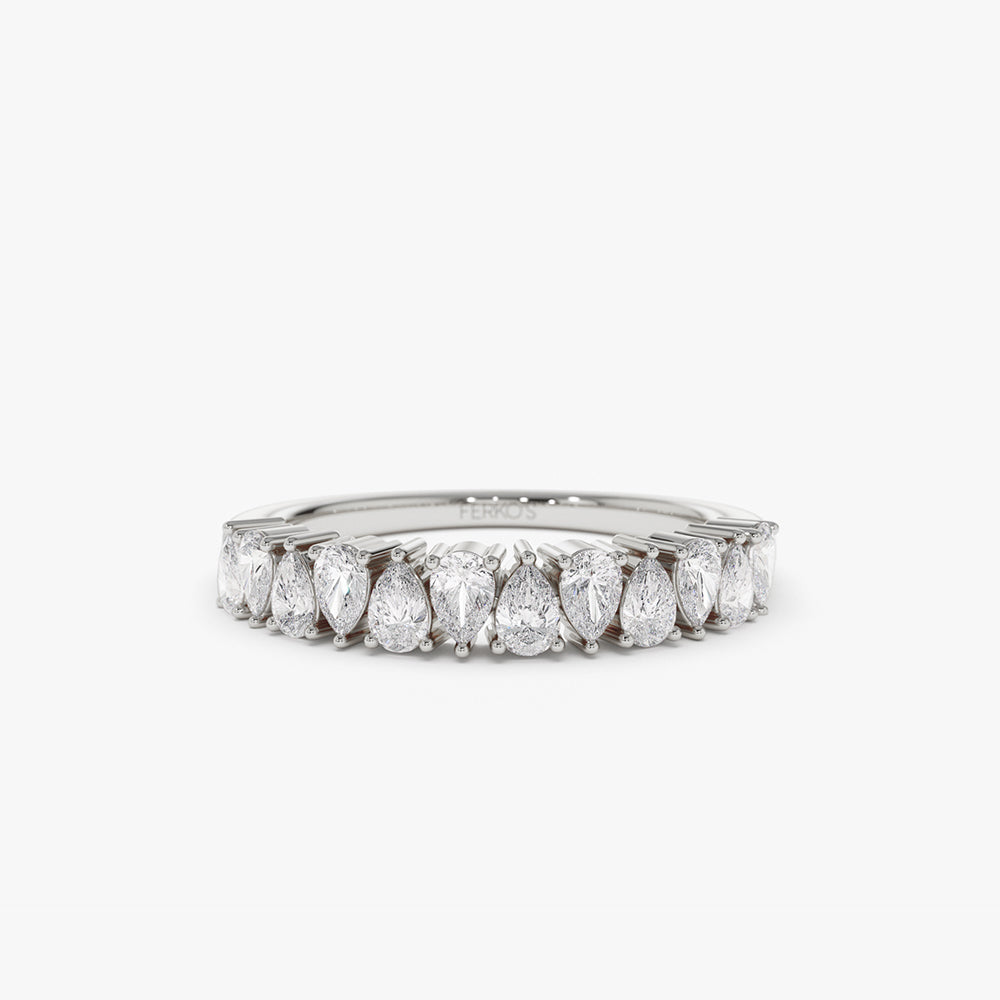 OBFJ2122 - Pear Shape HalF Eternity Diamond Band ring in selectable metal and diamond options - Roselle Jewelry view 7