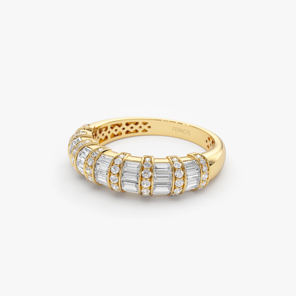 OBFJ2098 - 14k Dome Baguette Diamond Women's Anniversary Ring 8