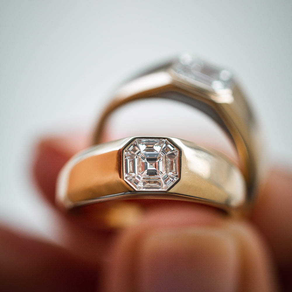 OBFJ2111 - 14k Asscher Cut Illusion Mosaic Solitaire Pinky Ring 2
