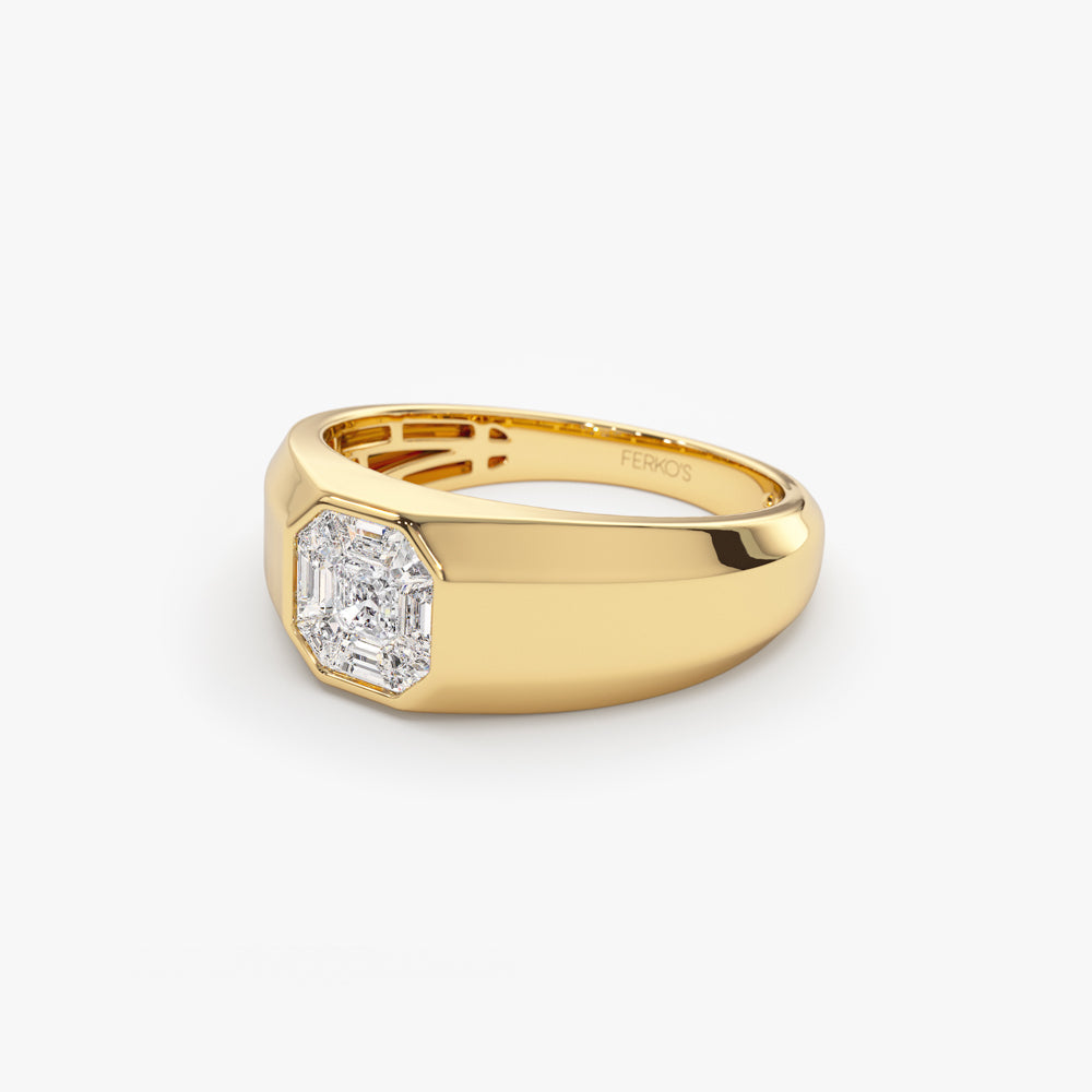 OBFJ2111 - 14k Asscher Cut Illusion Mosaic Solitaire Pinky Ring 10