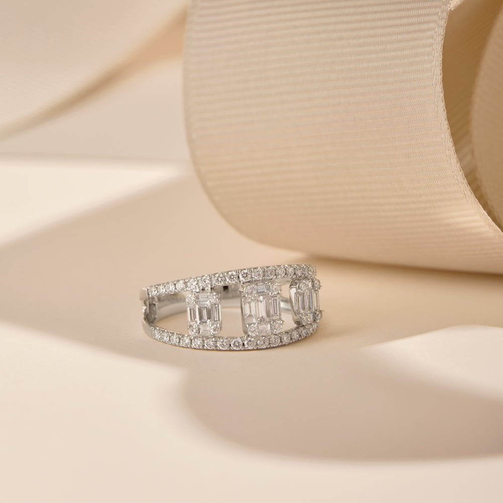 OBFJ2186 - Baguette and Round Diamond Illusion Setting Cocktail Ring ring in selectable metal and diamond options - Roselle Jewelry view 6