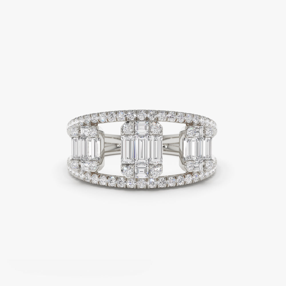 OBFJ2186 - Baguette and Round Diamond Illusion Setting Cocktail Ring ring in selectable metal and diamond options - Roselle Jewelry view 8