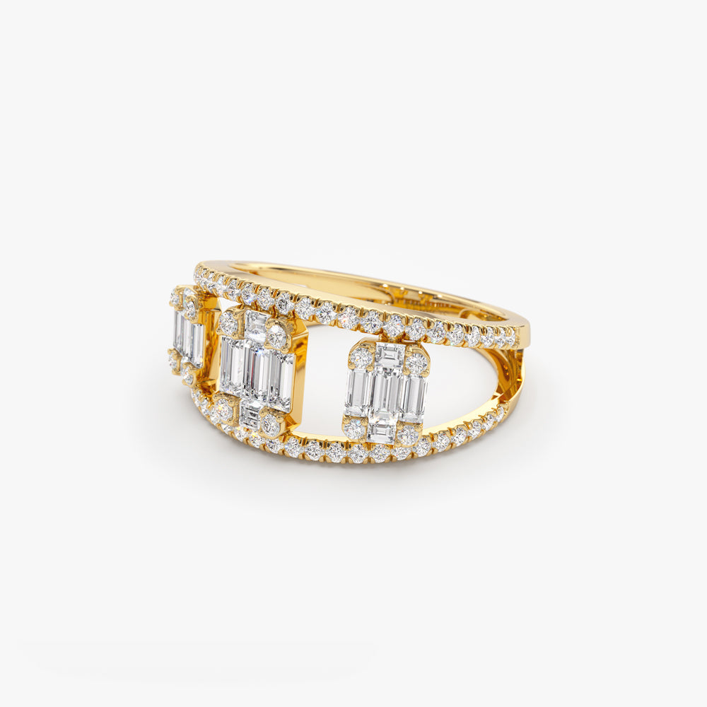 OBFJ2186 - Baguette and Round Diamond Illusion Setting Cocktail Ring ring in selectable metal and diamond options - Roselle Jewelry view 9