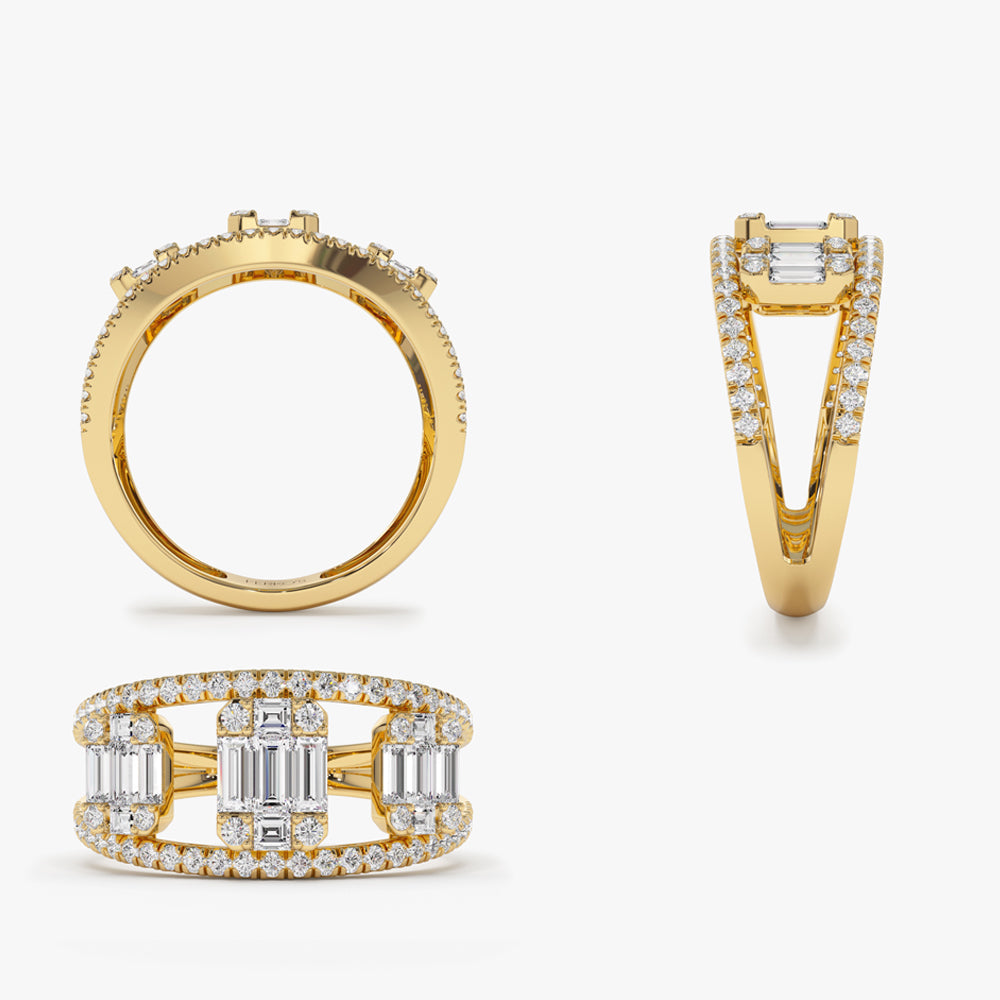 OBFJ2186 - Baguette and Round Diamond Illusion Setting Cocktail Ring ring in selectable metal and diamond options - Roselle Jewelry view 10
