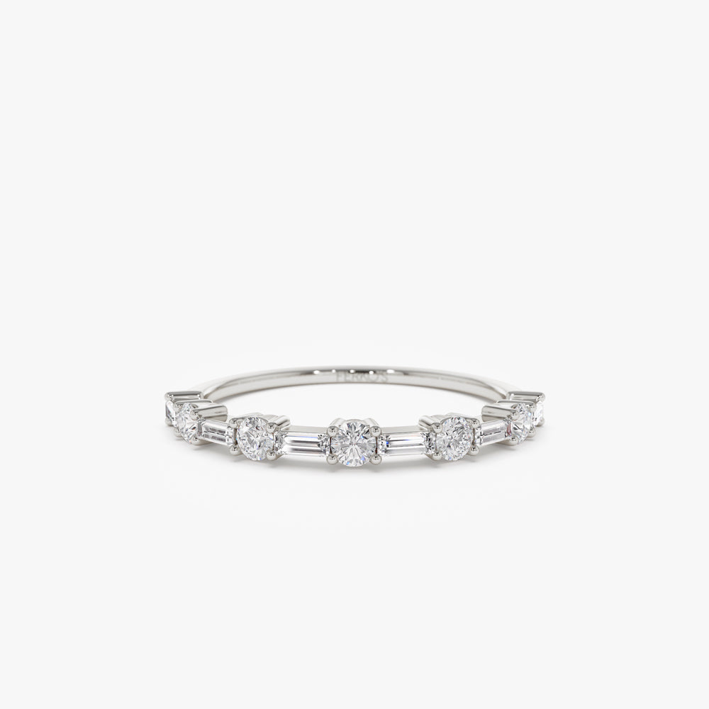 OBFJ2201 - 14k Baguette and Round Diamond Alternating Ring 7