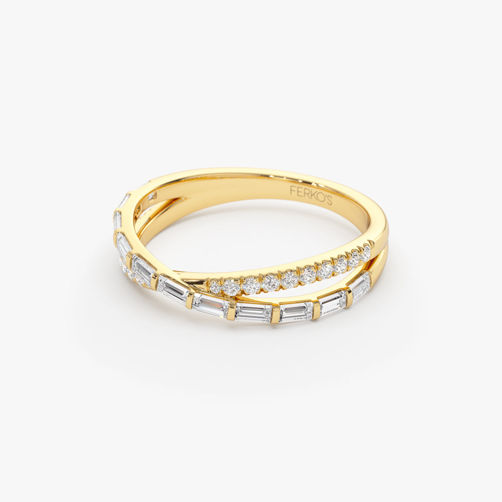 OBFJ2196 - Mix Baguette and Round Diamond Crossover Ring ring in selectable metal and diamond options - Roselle Jewelry view 8