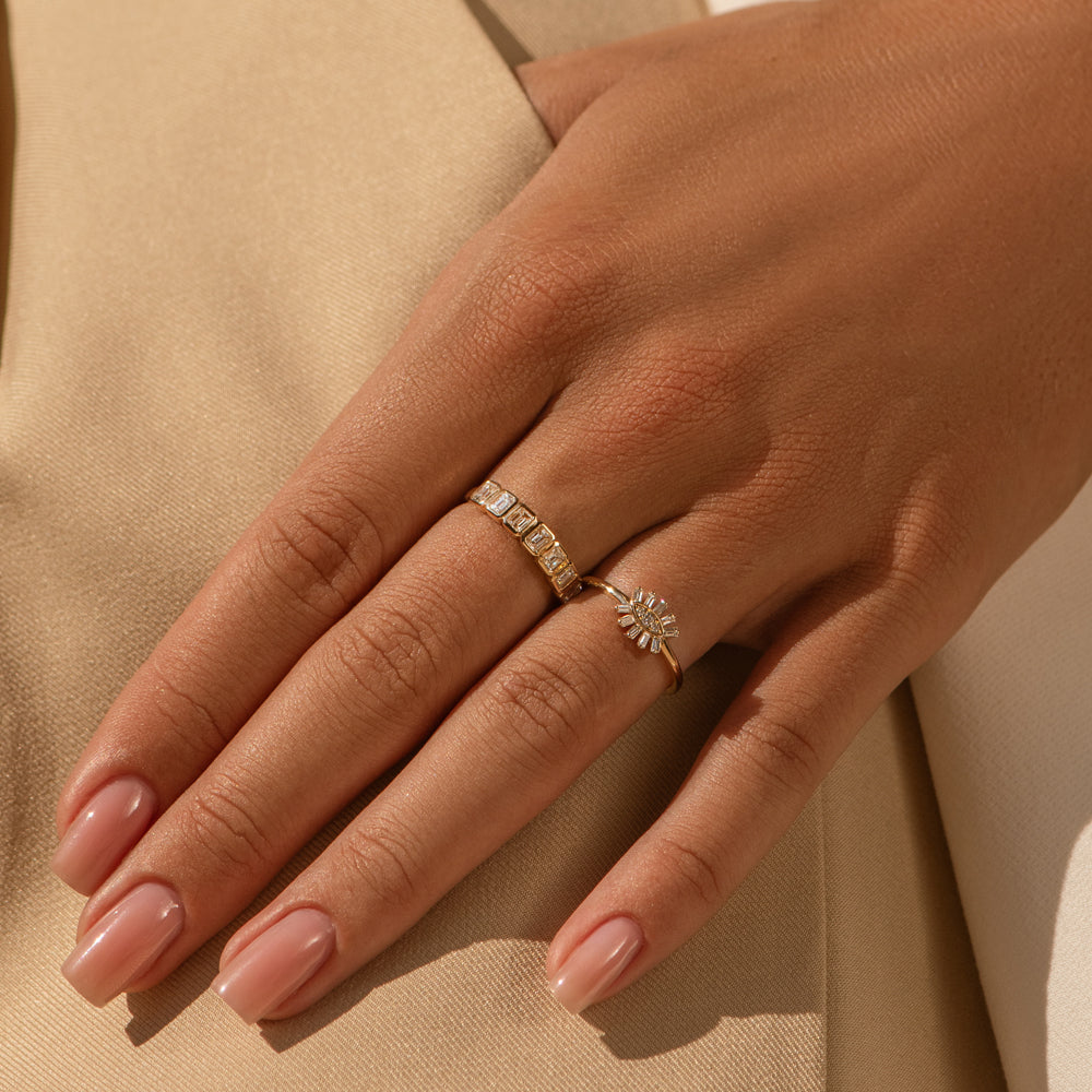 OBFJ2203 - Bezel Setting Emerald Cut Diamond Wedding Band ring in selectable metal and diamond options - Roselle Jewelry view 3