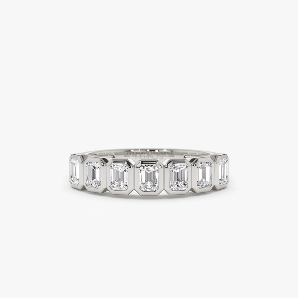 OBFJ2203 - Bezel Setting Emerald Cut Diamond Wedding Band ring in selectable metal and diamond options - Roselle Jewelry view 8