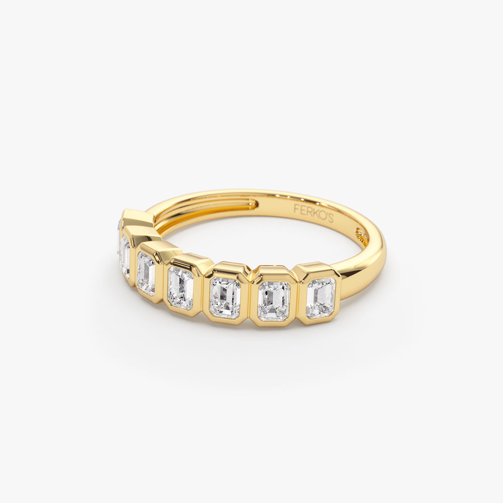 OBFJ2203 - Bezel Setting Emerald Cut Diamond Wedding Band ring in selectable metal and diamond options - Roselle Jewelry view 9