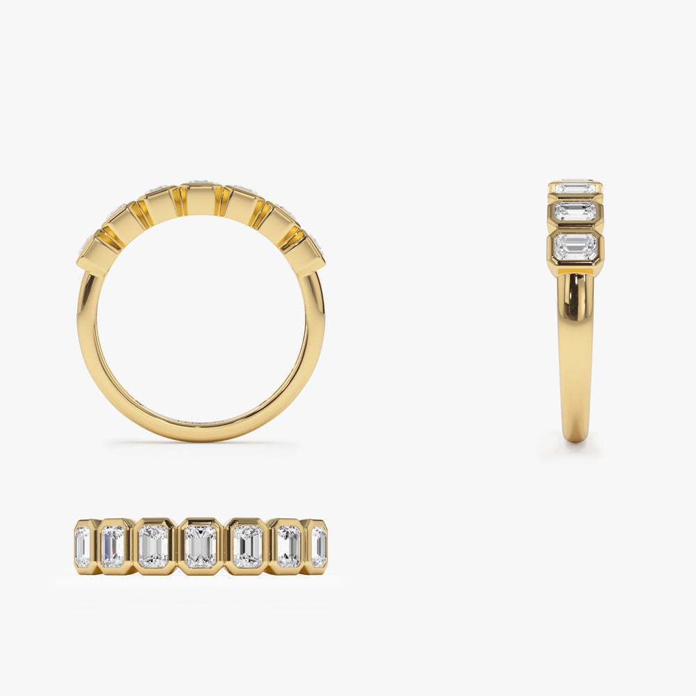 OBFJ2203 - Bezel Setting Emerald Cut Diamond Wedding Band ring in selectable metal and diamond options - Roselle Jewelry view 10