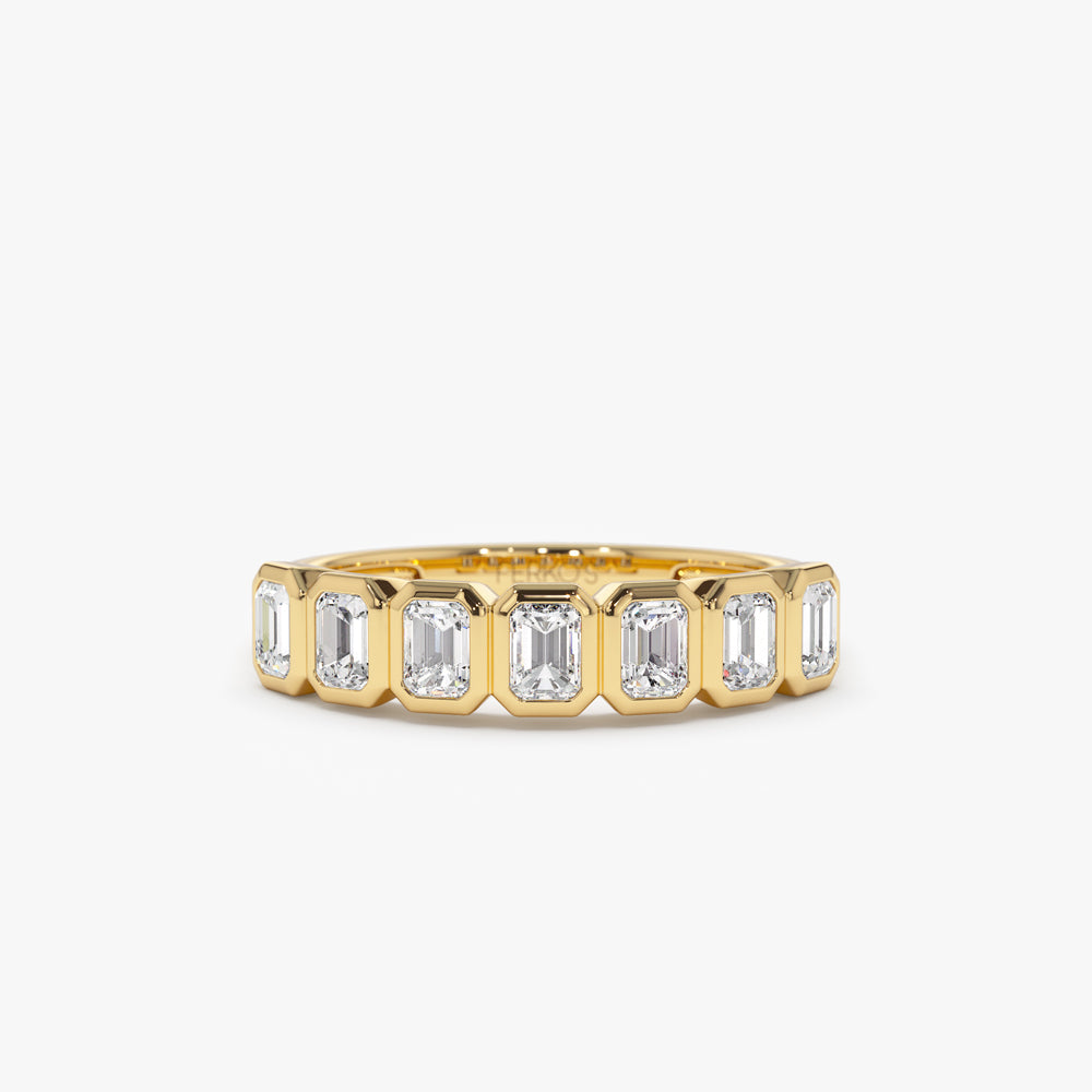 OBFJ2203 - Bezel Setting Emerald Cut Diamond Wedding Band ring in selectable metal and diamond options - Roselle Jewelry view 1