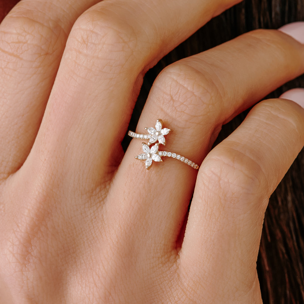 OBFJ2240 - Marquise Diamond Flower Bypass Ring in 14k 2