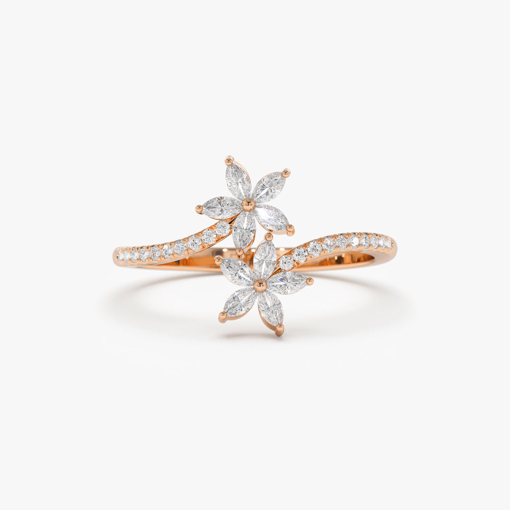 OBFJ2240 - Marquise Diamond Flower Bypass Ring in 14k 6