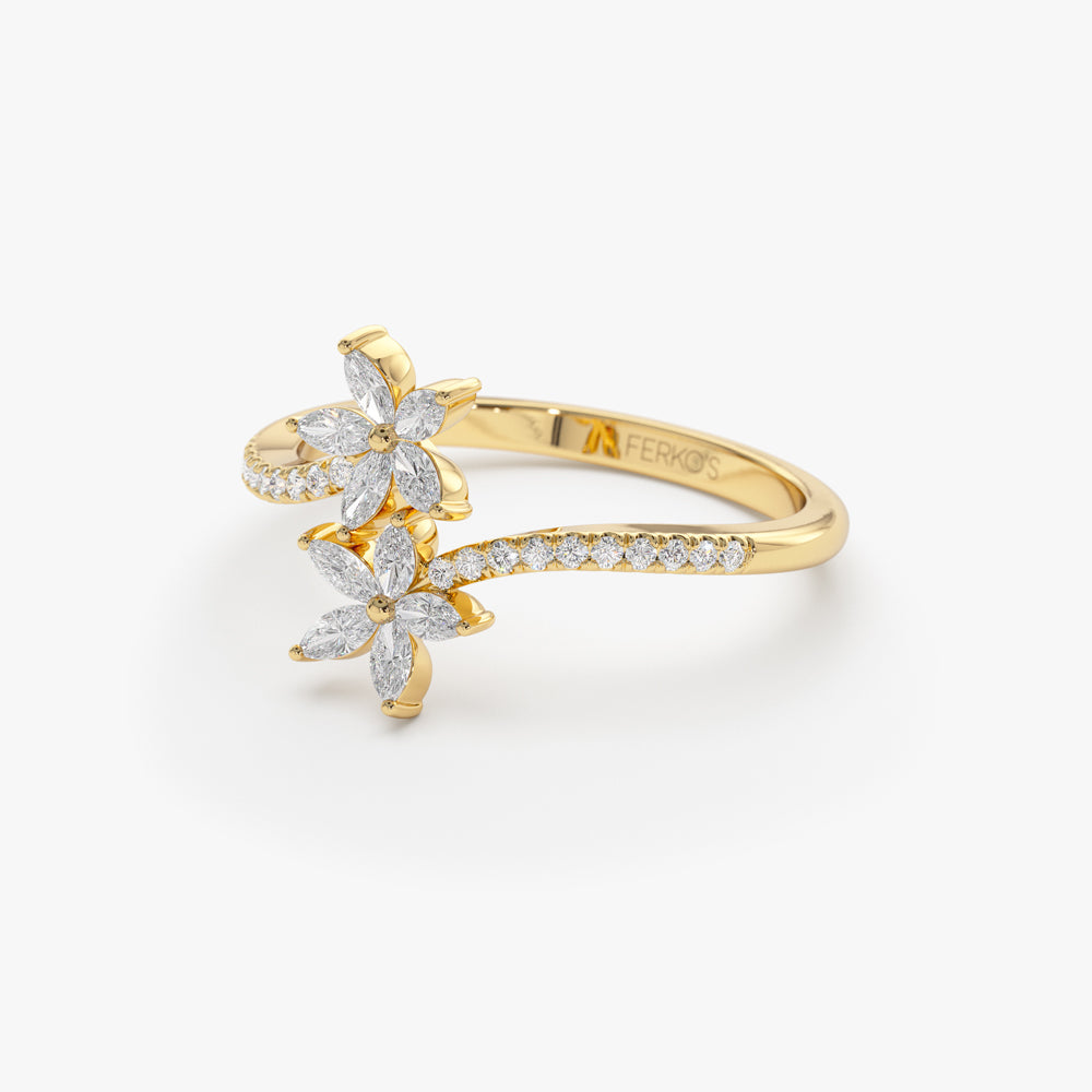 OBFJ2240 - Marquise Diamond Flower Bypass Ring in 14k 8