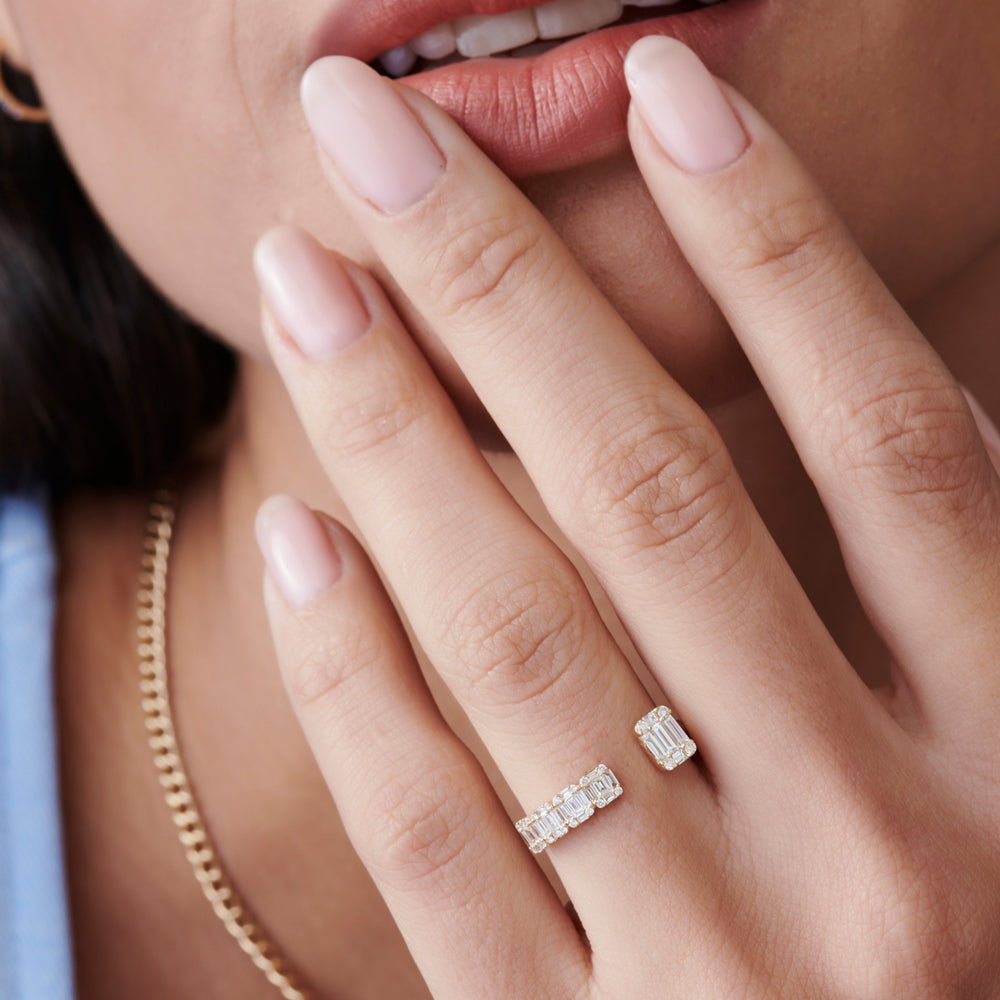 OBFJ2257 - Floating Diamond Baguette Cut Diamond Ring ring in selectable metal and diamond options - Roselle Jewelry view 4