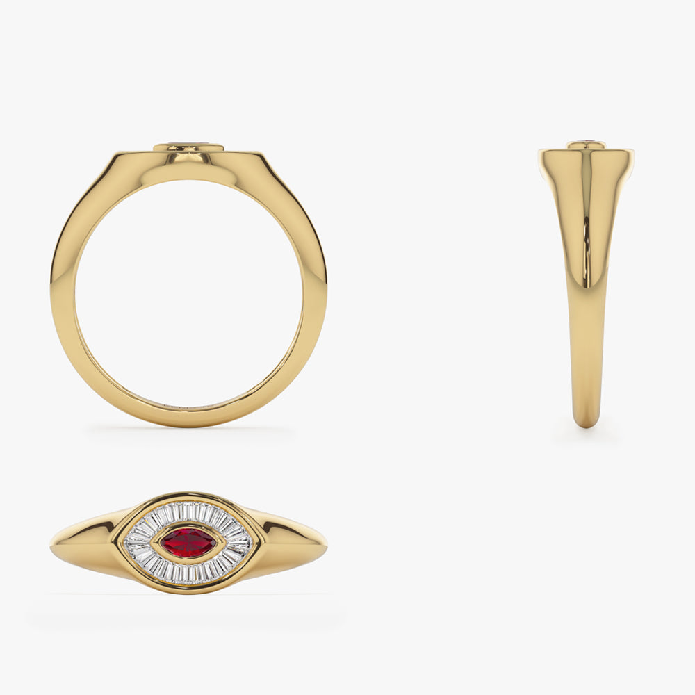 OBFJ1551 - 14k Marquise Shaped Ruby and Baguette Diamond Ring 7