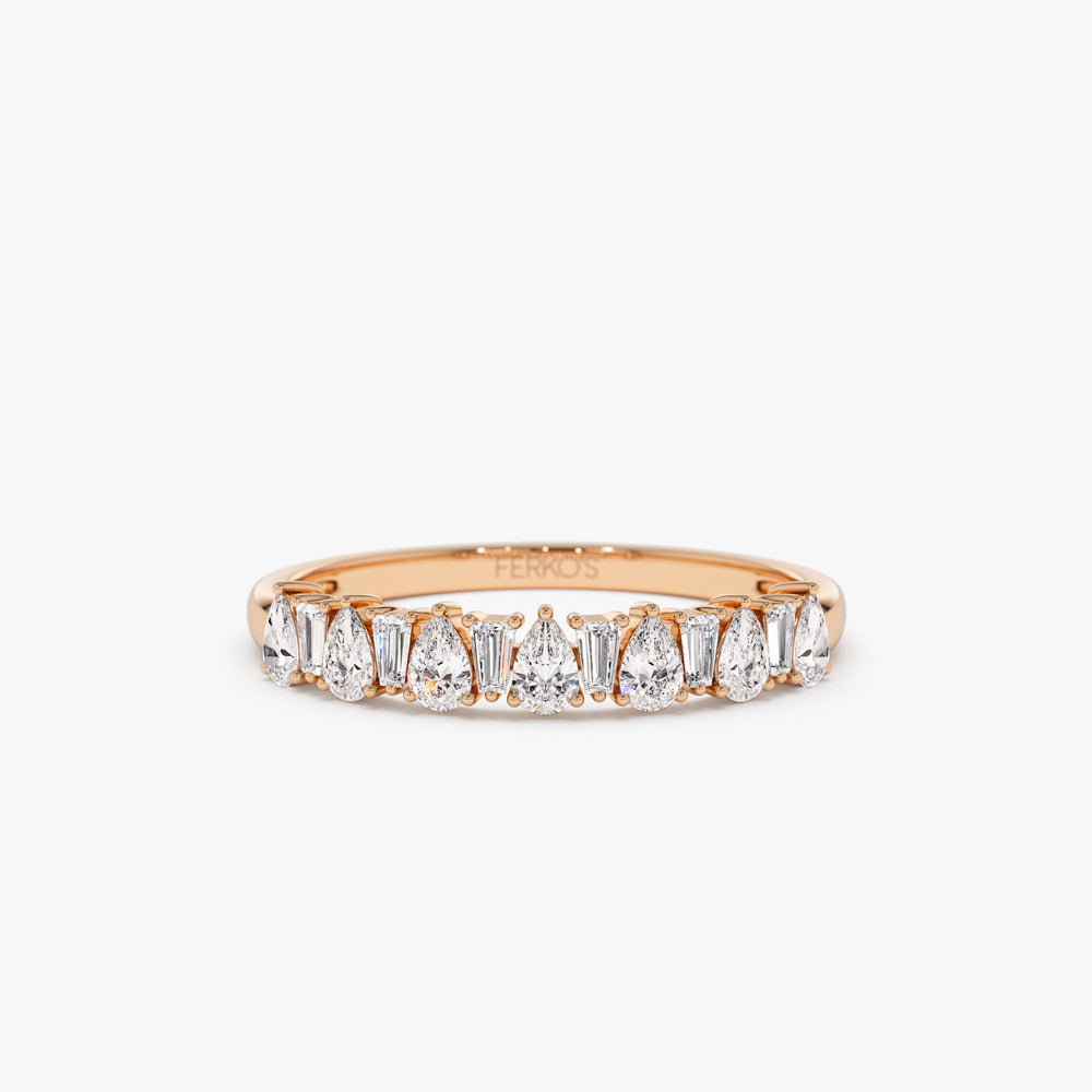 OBFJ1535 - 14k Pear Shaped & Tapered Baguette Diamond Anniversary Ring 6