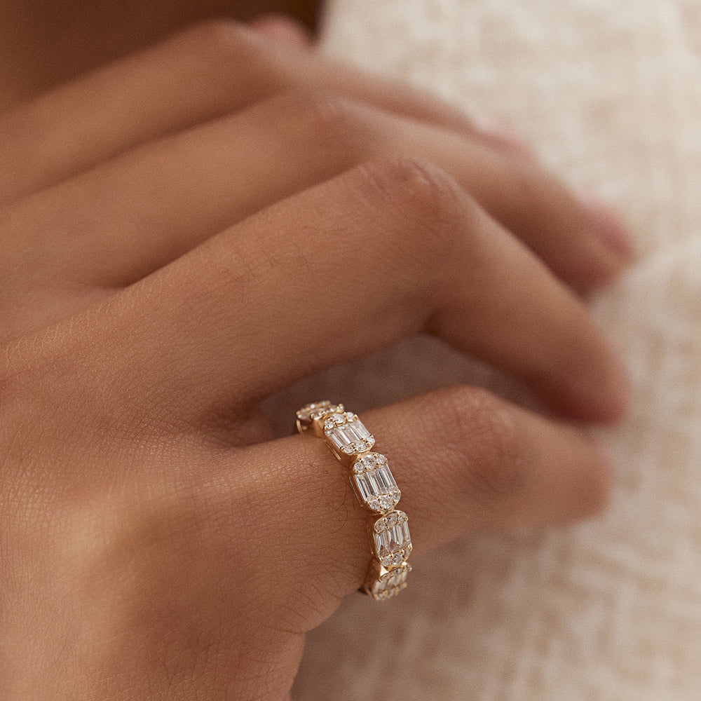 OBFJ1507 - Baguette and Round Diamond Anniversary Ring ring in selectable metal and diamond options - Roselle Jewelry view 3