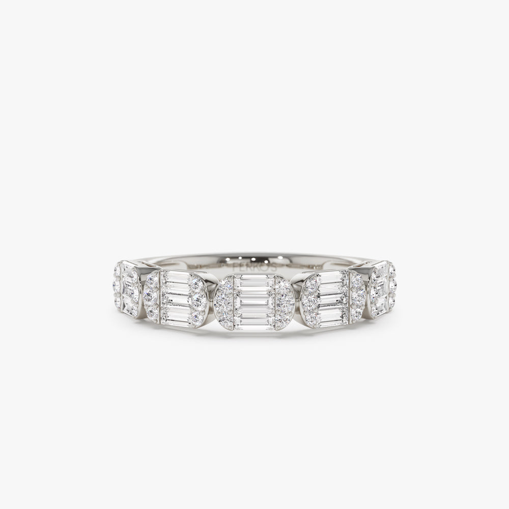 OBFJ1507 - Baguette and Round Diamond Anniversary Ring ring in selectable metal and diamond options - Roselle Jewelry view 7