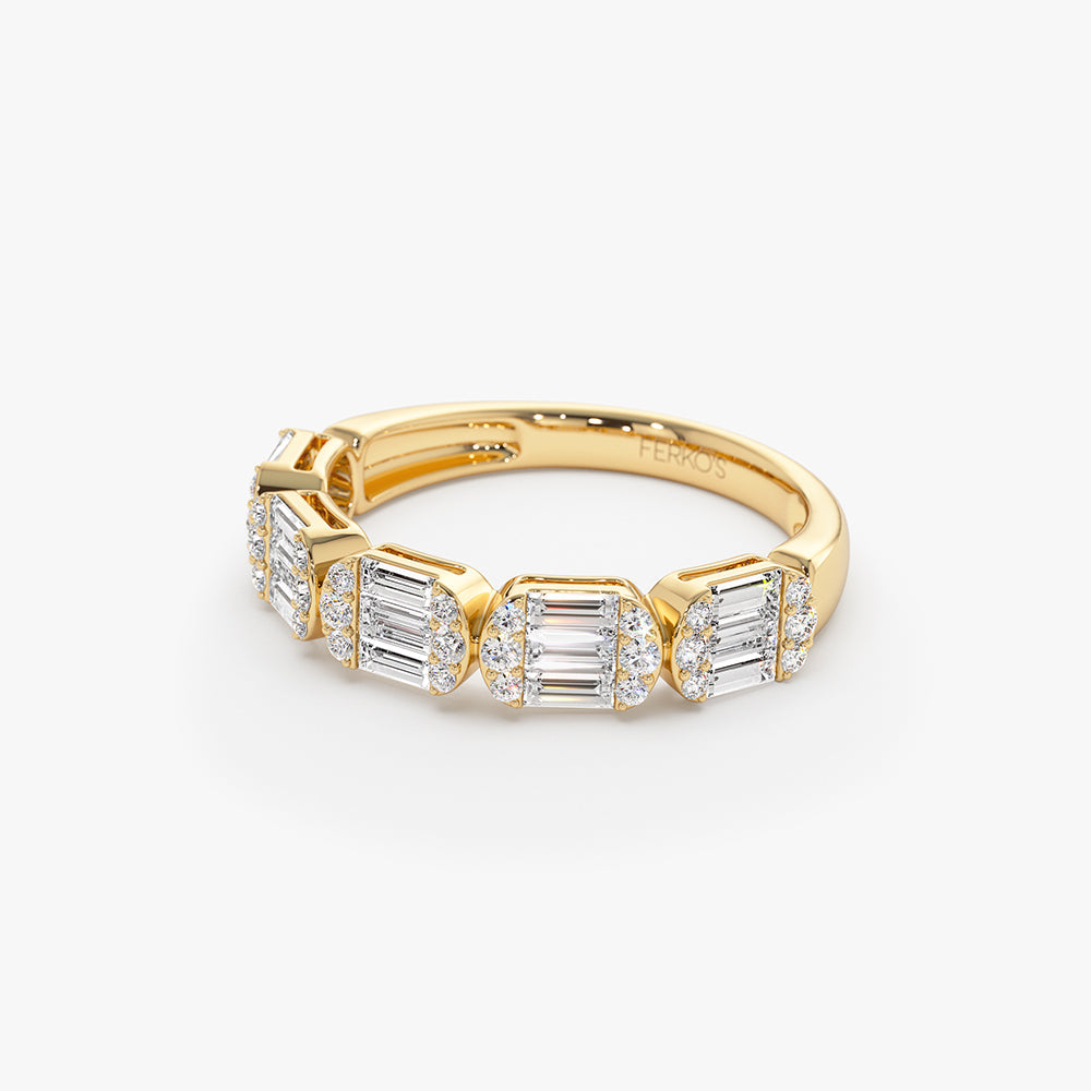 OBFJ1507 - Baguette and Round Diamond Anniversary Ring ring in selectable metal and diamond options - Roselle Jewelry view 8