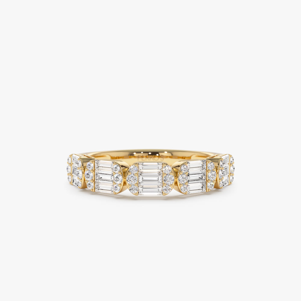 OBFJ1507 - Baguette and Round Diamond Anniversary Ring ring in selectable metal and diamond options - Roselle Jewelry view 1