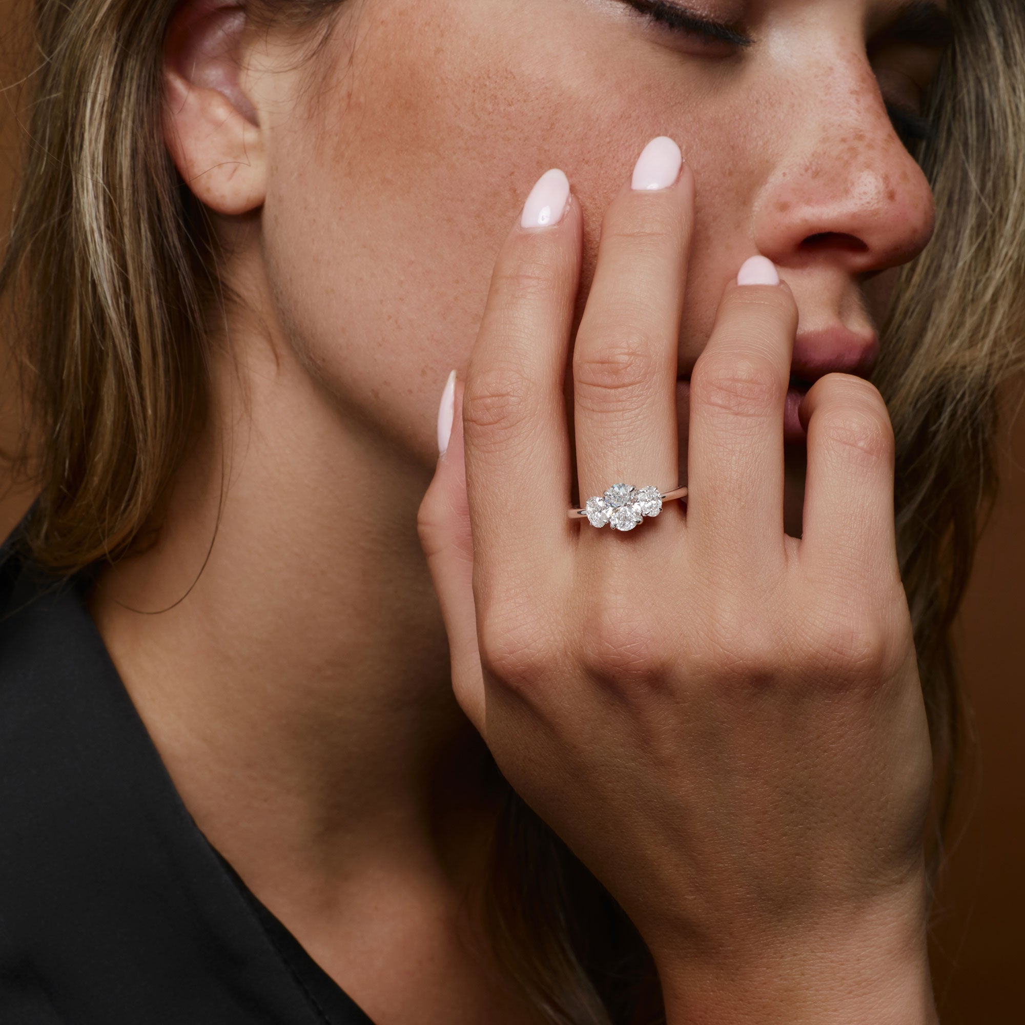 OBFJ1403 - 1.50 ctw 14k Oval Shape Lab Grown Diamond Three Stone Engagement Ring - Serena 2