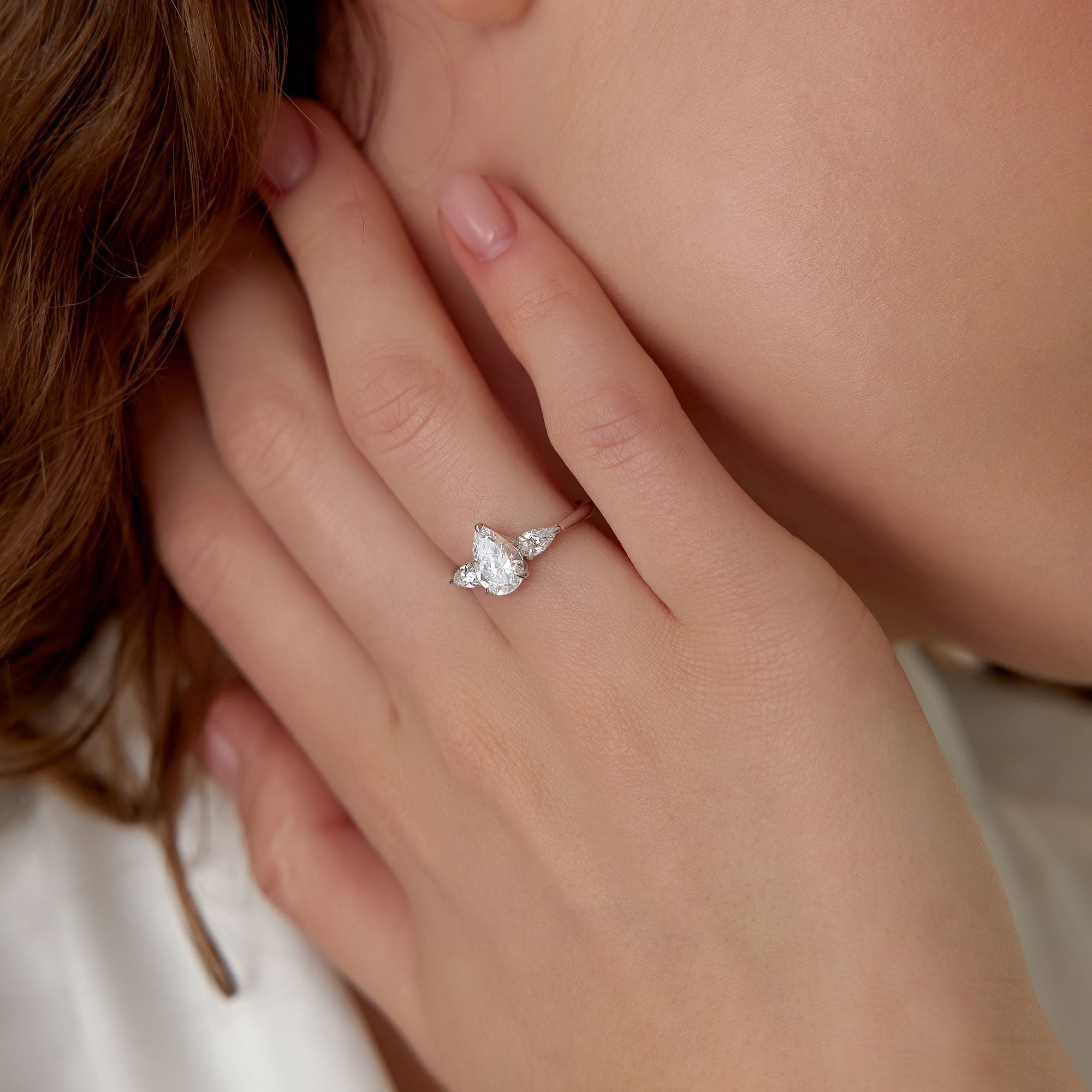 OBFJ1402 - 1.50 ctw 14k Pear Shaped Lab Grown Diamond Three Stone Engagement Ring - Emma 3