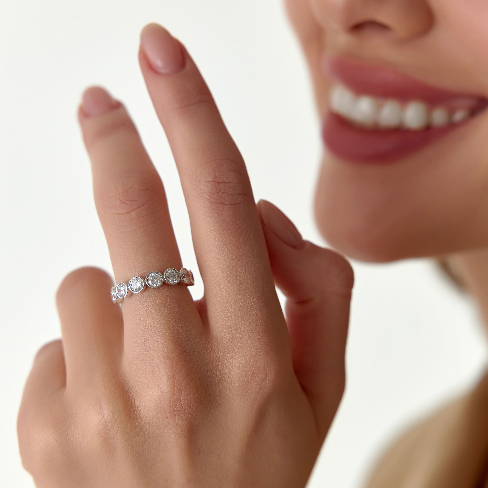 OBFJ1398 - 1.75 ctw 14k Bezel Setting Nine Stone Round Lab Grown Diamond Wedding Ring - Lily 2