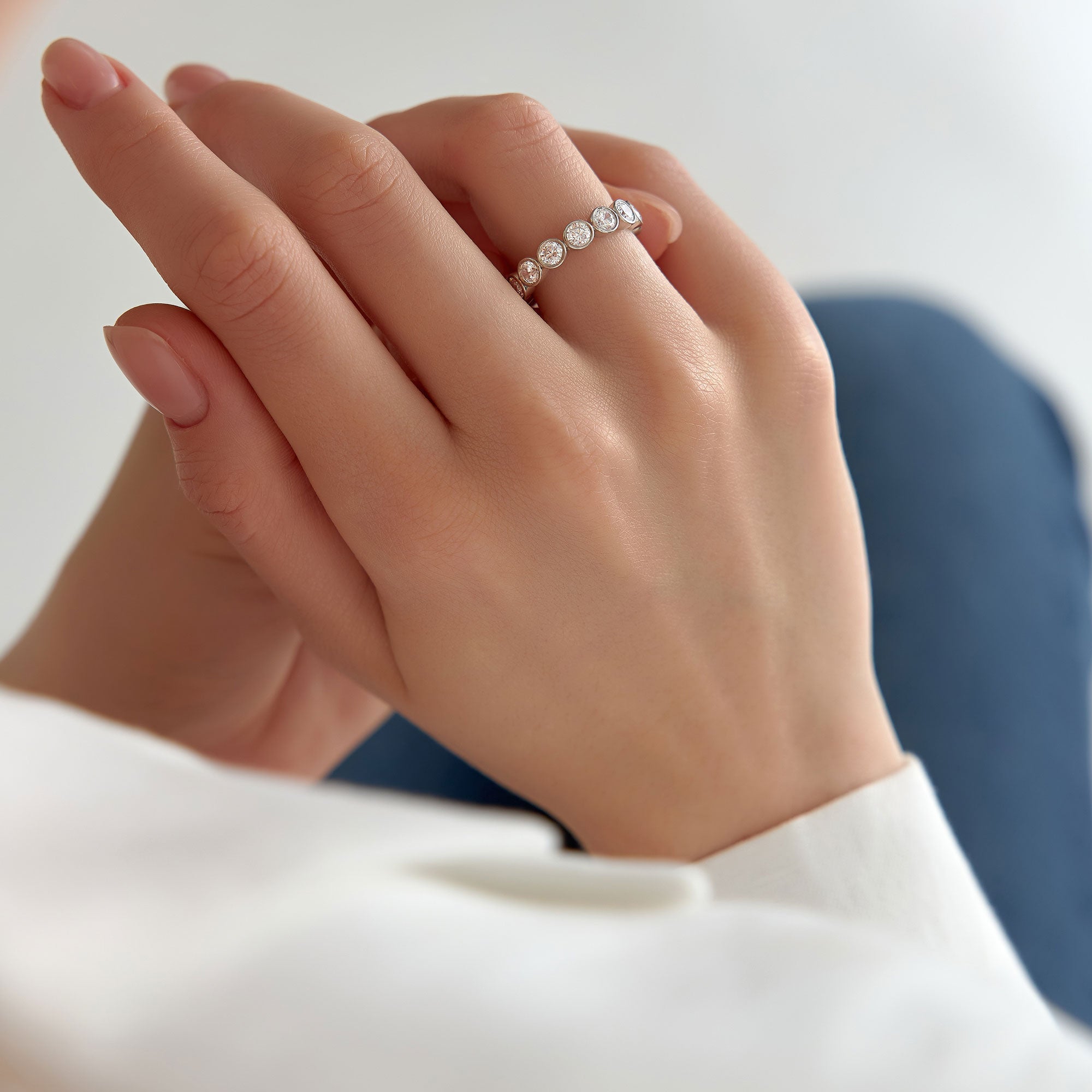 OBFJ1398 - 1.75 ctw 14k Bezel Setting Nine Stone Round Lab Grown Diamond Wedding Ring - Lily 4