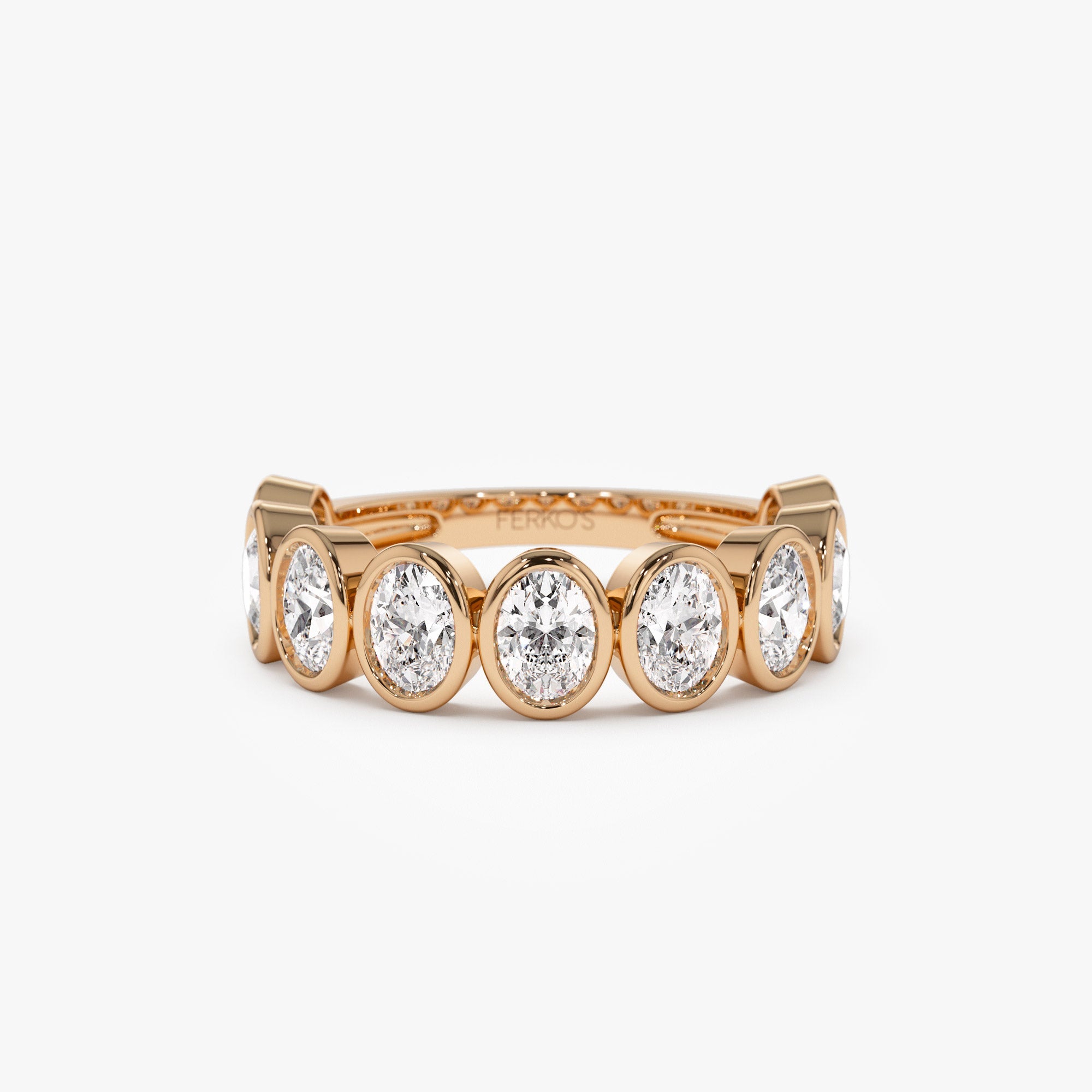 OBFJ1399 - 1.75 ctw Bezel Setting Nine Stone Oval Shape Lab Grown Diamond Ring - Sofia ring in selectable metal and diamond options - Roselle Jewelry view 7