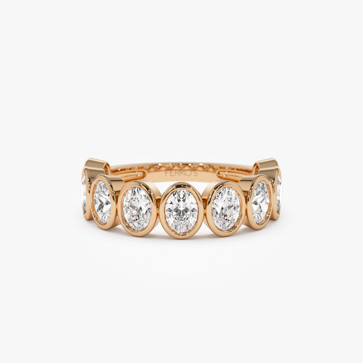 OBFJ1399 - 1.75 ctw Bezel Setting Nine Stone Oval Shape Lab Grown Diamond Ring - Sofia ring in selectable metal and diamond options - Roselle Jewelry view 7