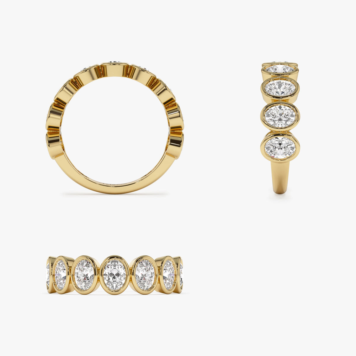 OBFJ1399 - 1.75 ctw Bezel Setting Nine Stone Oval Shape Lab Grown Diamond Ring - Sofia ring in selectable metal and diamond options - Roselle Jewelry view 9
