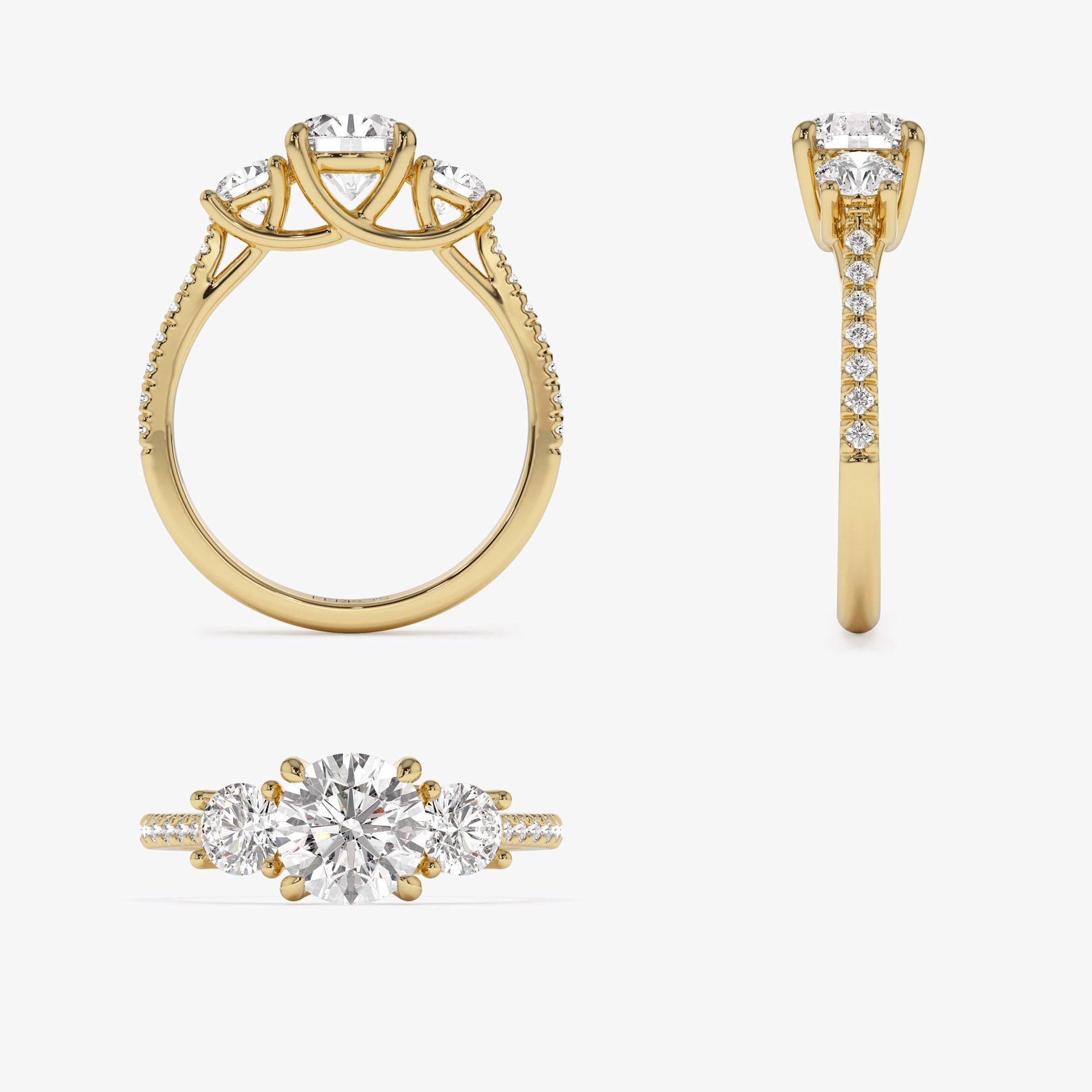 OBFJ1400 - 1.65 ctw 14k Three Stone with Pave Shank Round Lab Grown Diamond Engagement Ring - Lucy 9