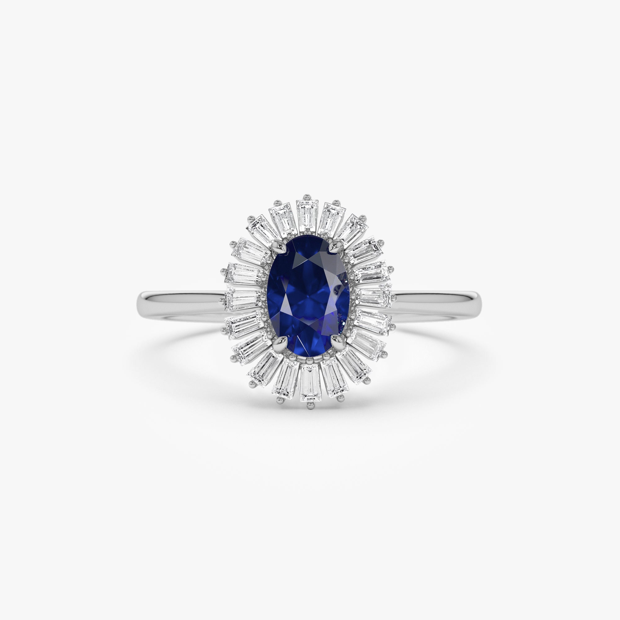 OBFJ1220 - 14k Baguette Diamond Ballerina Oval Sapphire Ring 8