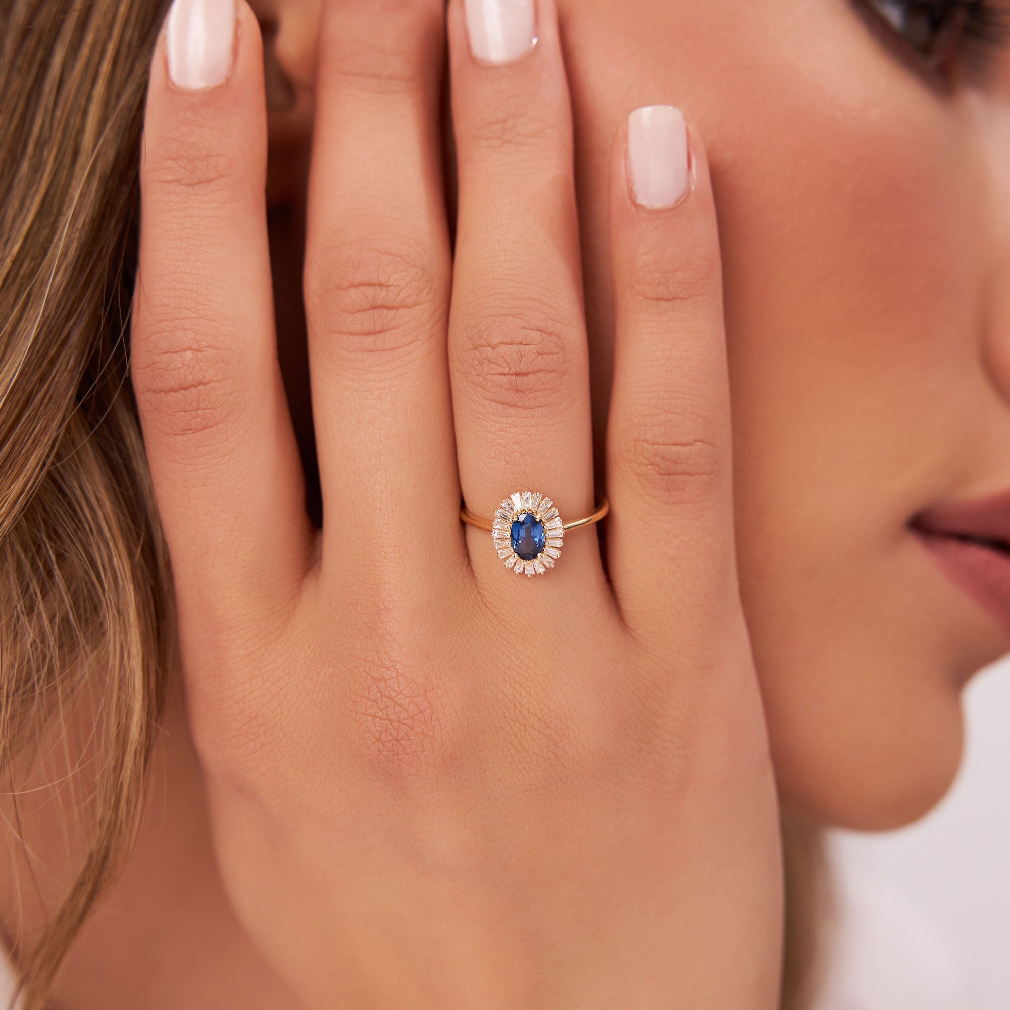 OBFJ1220 - 14k Baguette Diamond Ballerina Oval Sapphire Ring 3