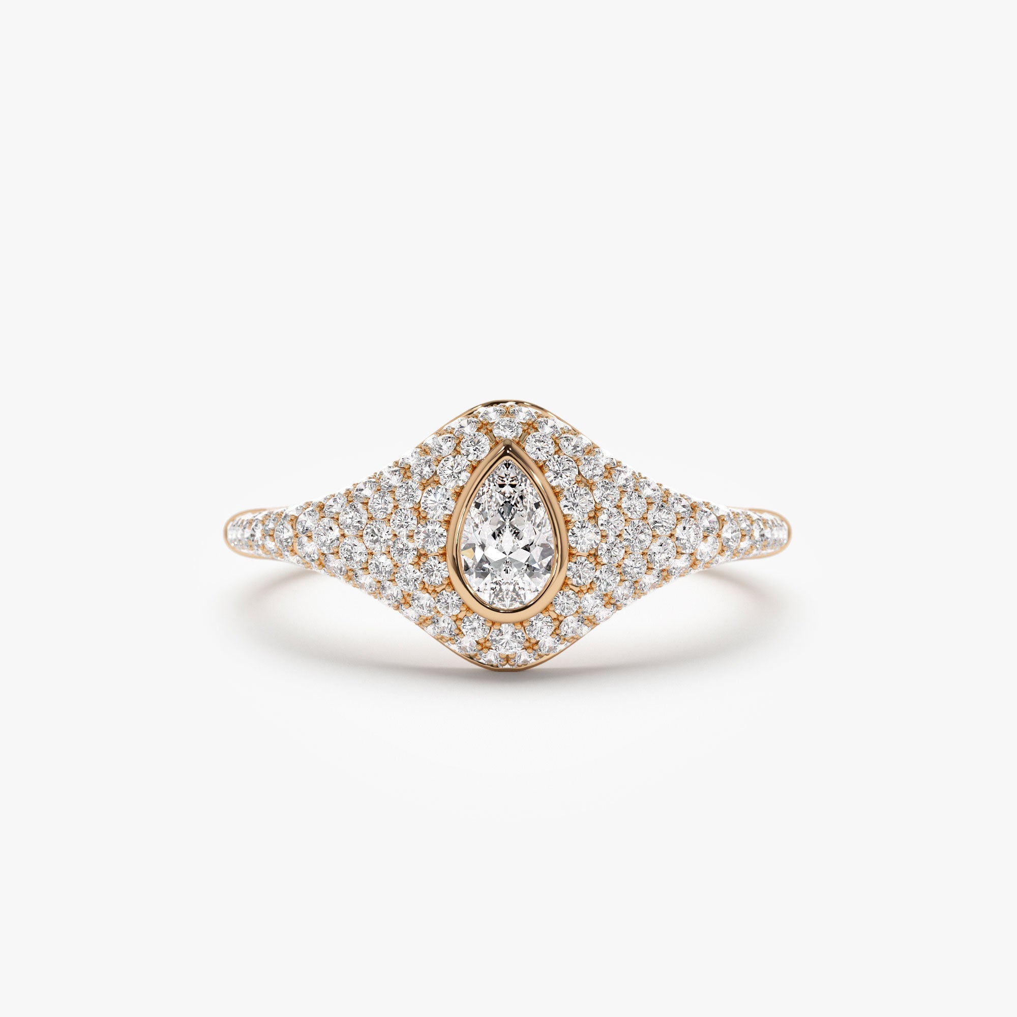 OBFJ1186 - Pave Setting Pear Shaped Diamond Signet Ring ring in selectable metal and diamond options - Roselle Jewelry view 4