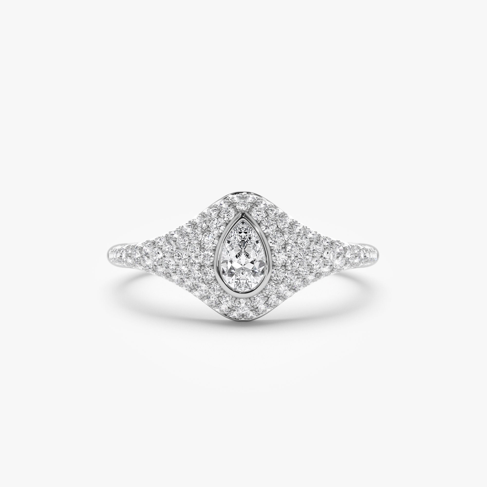 OBFJ1186 - Pave Setting Pear Shaped Diamond Signet Ring ring in selectable metal and diamond options - Roselle Jewelry view 5