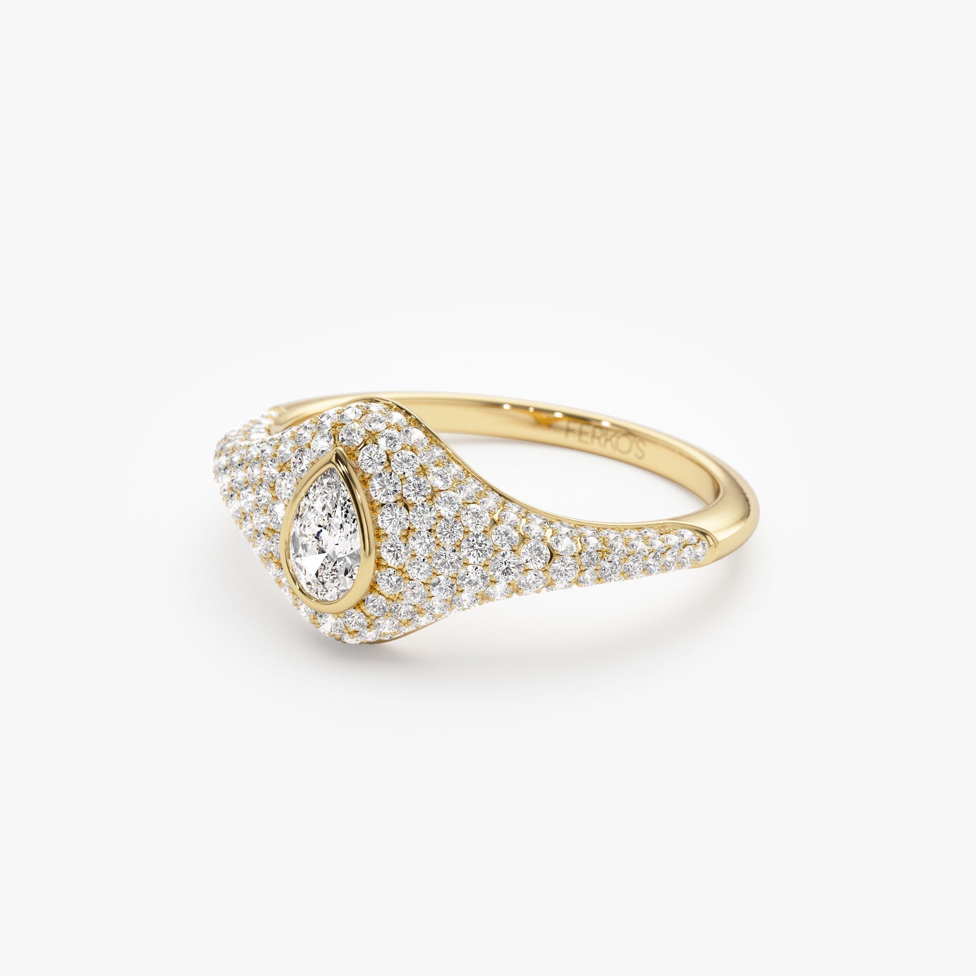 OBFJ1186 - Pave Setting Pear Shaped Diamond Signet Ring ring in selectable metal and diamond options - Roselle Jewelry view 6