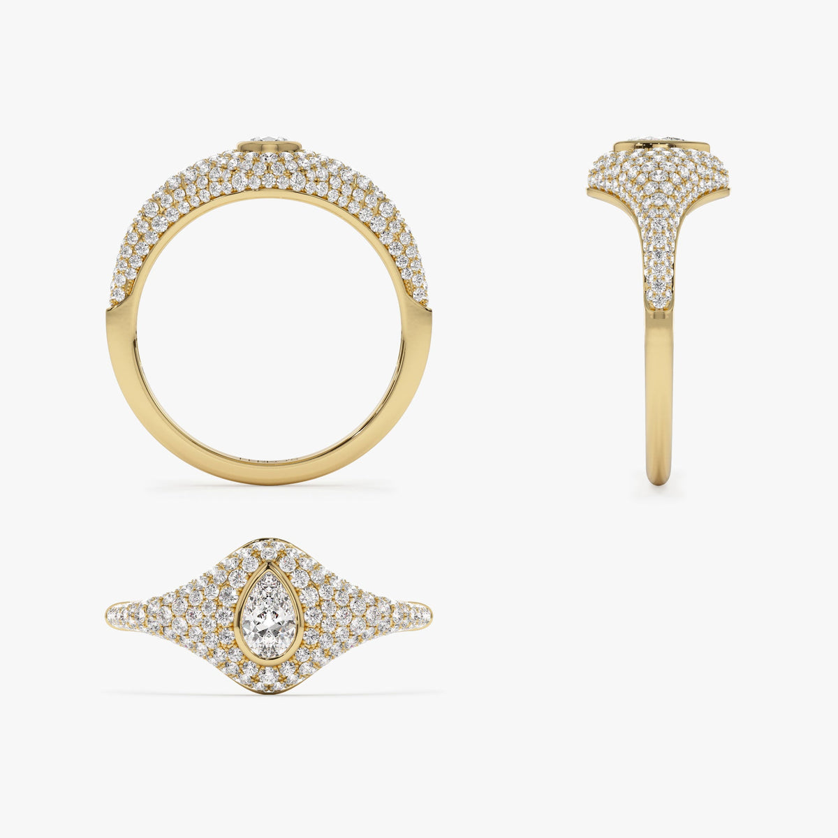 OBFJ1186 - Pave Setting Pear Shaped Diamond Signet Ring ring in selectable metal and diamond options - Roselle Jewelry view 7