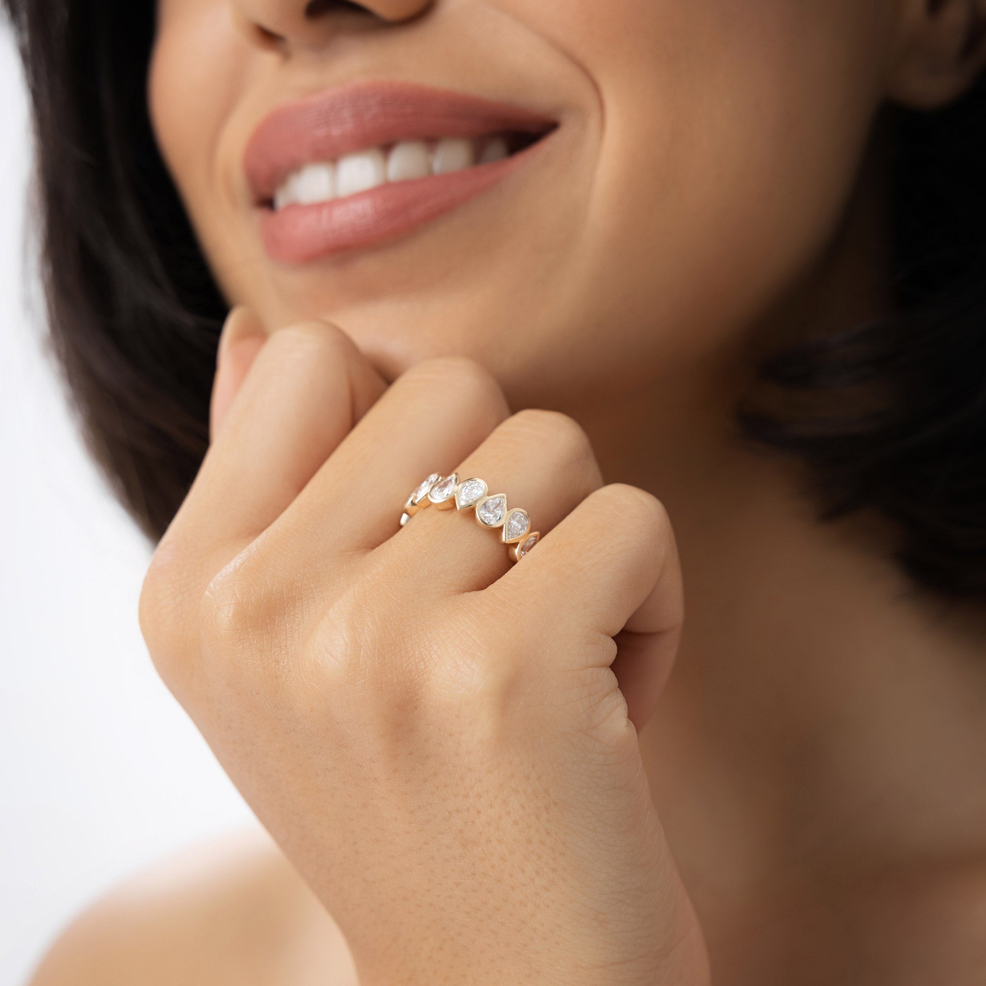 OBFJ0930 - 3.15 ctw 14k Bezel Setting Pear Shaped Lab Grown Diamond Eternity Ring - Lainey 4