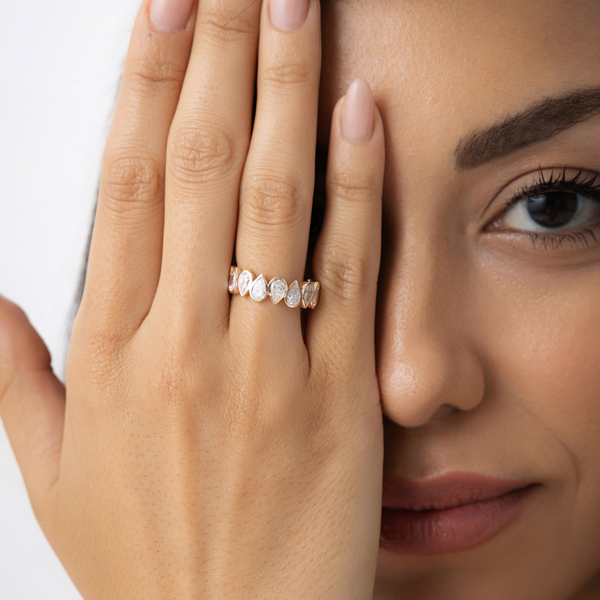 OBFJ0930 - 3.15 ctw 14k Bezel Setting Pear Shaped Lab Grown Diamond Eternity Ring - Lainey 2