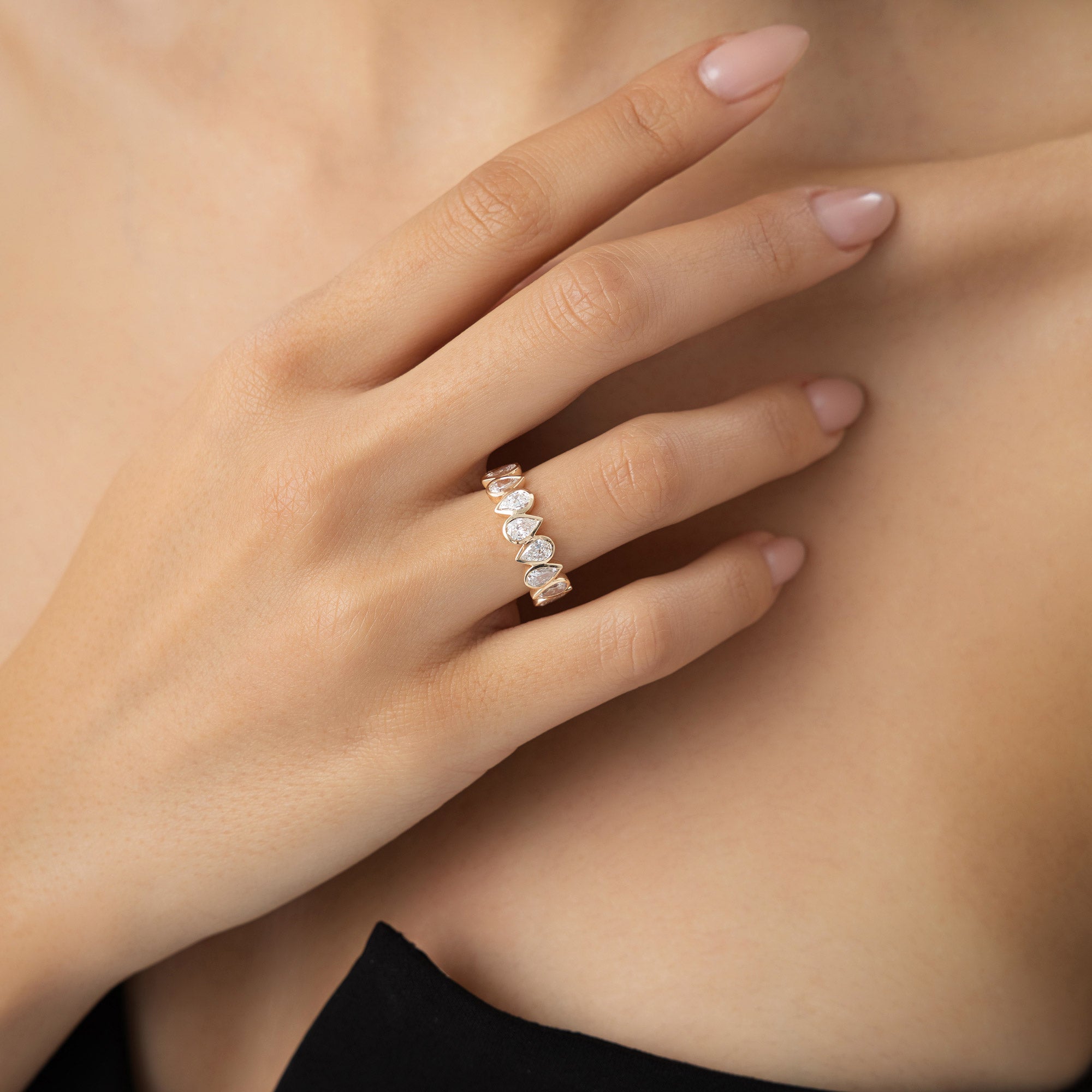 OBFJ0930 - 3.15 ctw 14k Bezel Setting Pear Shaped Lab Grown Diamond Eternity Ring - Lainey 3