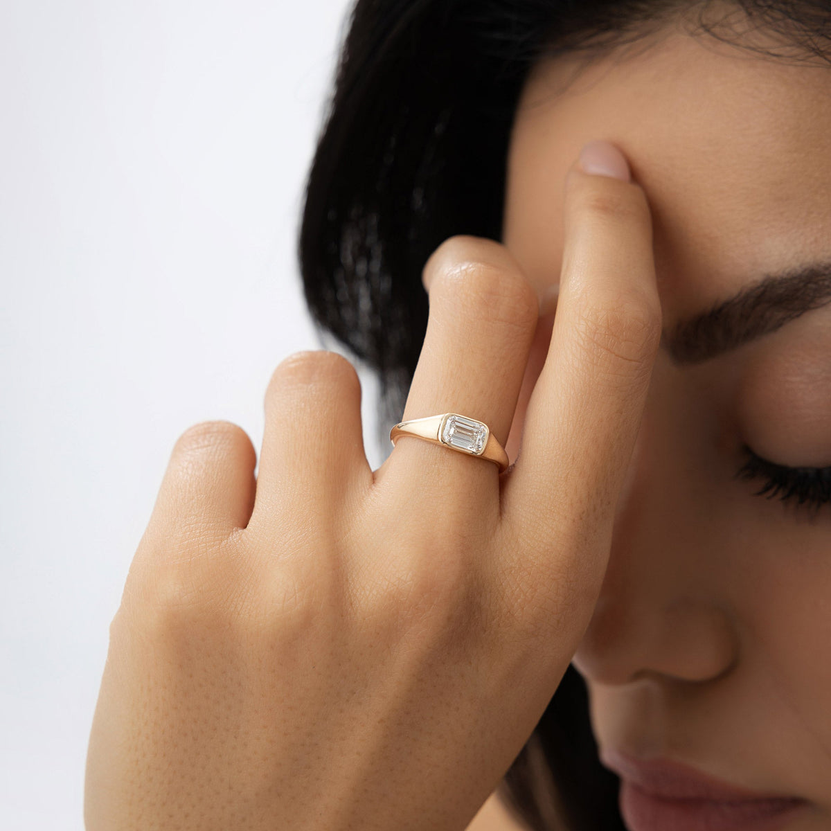 OBFJ0976 - 1.00 ctw Emerald Cut Lab Grown Diamond Ring - Remi ring in selectable metal and diamond options - Roselle Jewelry view 2