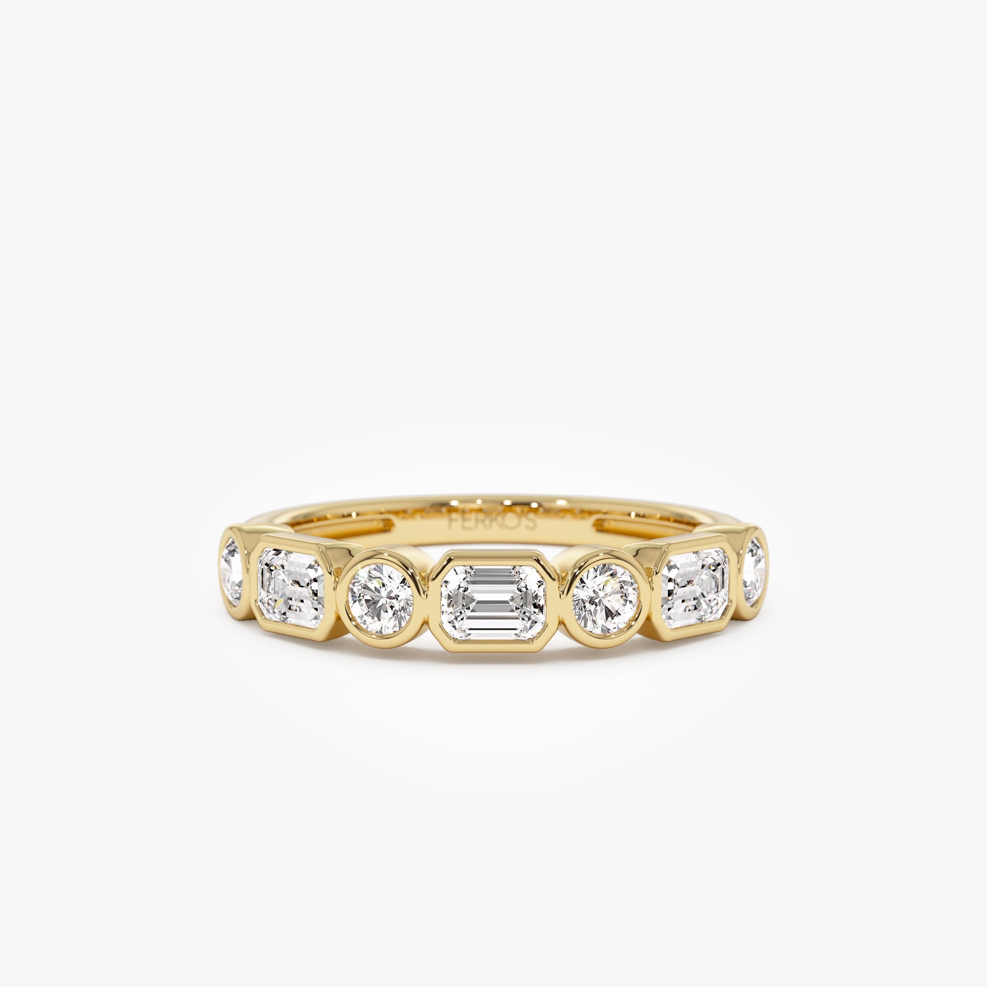 OBFJ0981 - 0.95 ctw 14k Bezel Setting Emerald Cut & Round Lab Grown Diamond Wedding Ring - Sarah 1