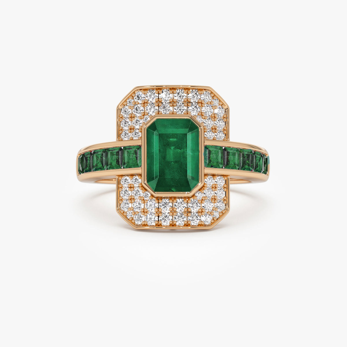 OBFJ0914 - Unique Emerald and Diamond Art Deco Ring ring in selectable metal and diamond options - Roselle Jewelry view 6