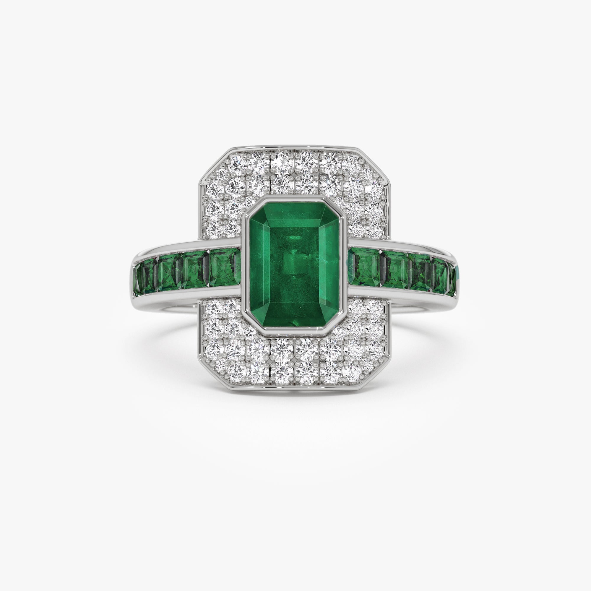 OBFJ0914 - Unique Emerald and Diamond Art Deco Ring ring in selectable metal and diamond options - Roselle Jewelry view 7